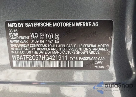 2017 BMW 7 Series 750I xDrive/Alpina B7 xDrive from USA, damaged, VIN WBA7F2C57HG421911